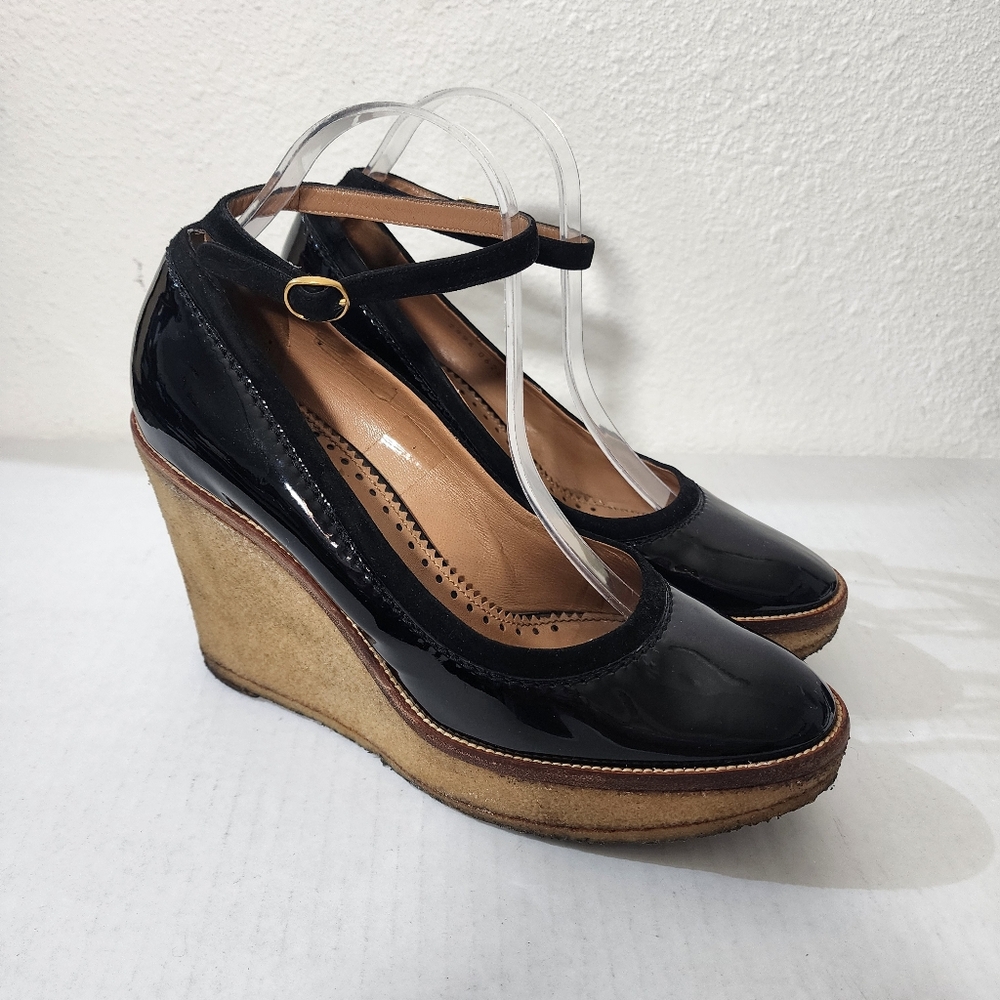 Yves Saint Laurent Black Patent Leather Wedge Sandals EU 41 10.5